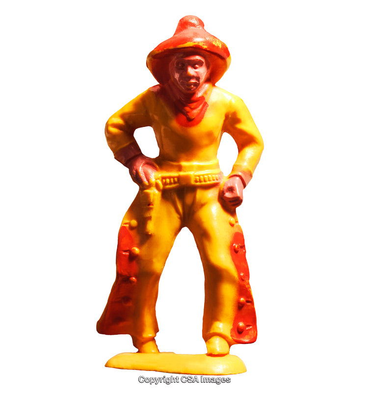 Colorful Vintage Plastic Cowboy Toy Figure Isolated on White Background