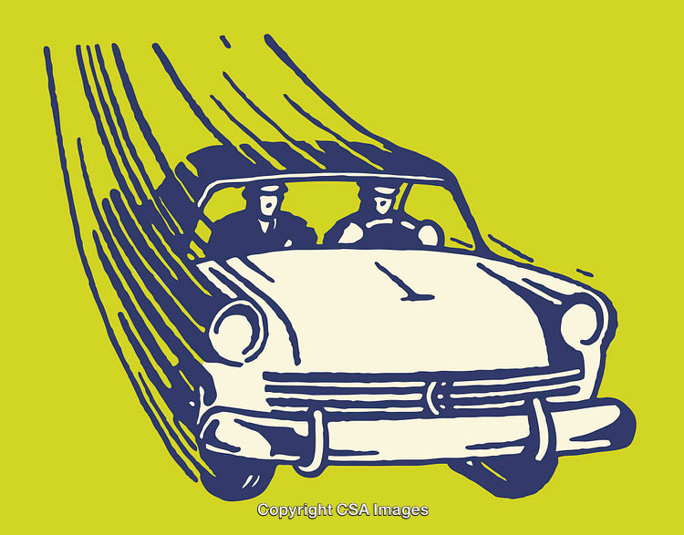 Retro Illustration of a Car with a Vibrant Line Art Style