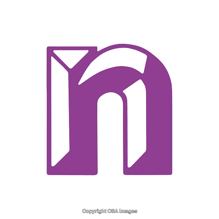 Purple Stylized Letter N With Geometric Accents On White Background