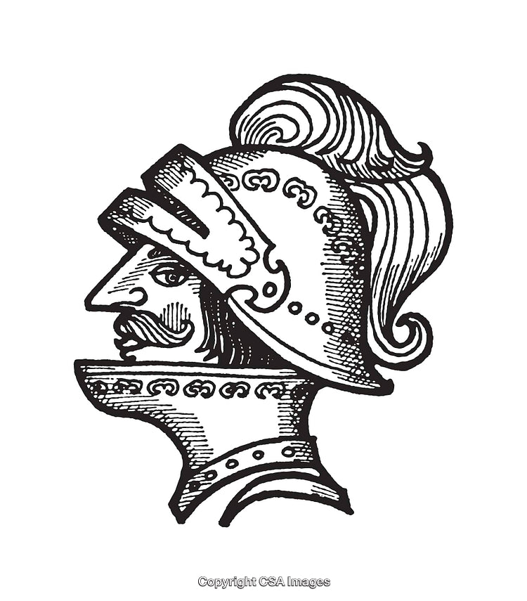 Medieval Knight in Armor Black and White Line Art Illustration