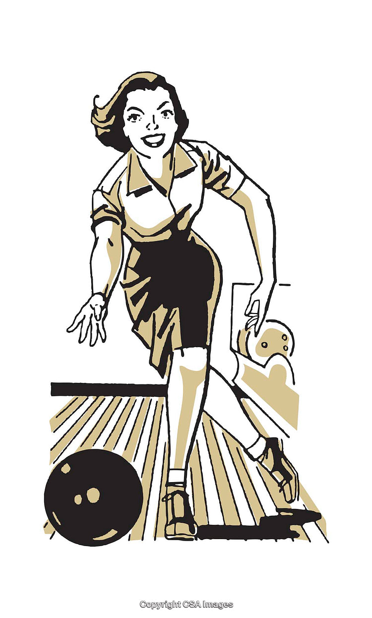 Vintage Illustration of a Woman Bowling in Retro Style Art