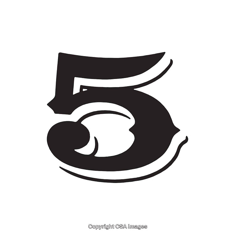 Stylized Number Five in Bold Black Font on White Background
