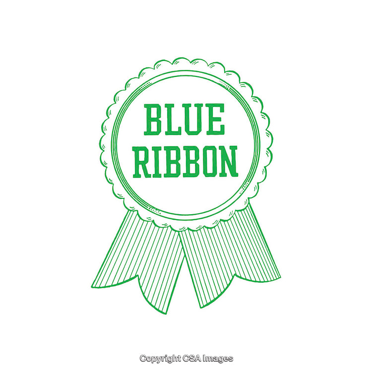 Green Line Art Ribbon Award with Text "Blue Ribbon" Embroidery Design