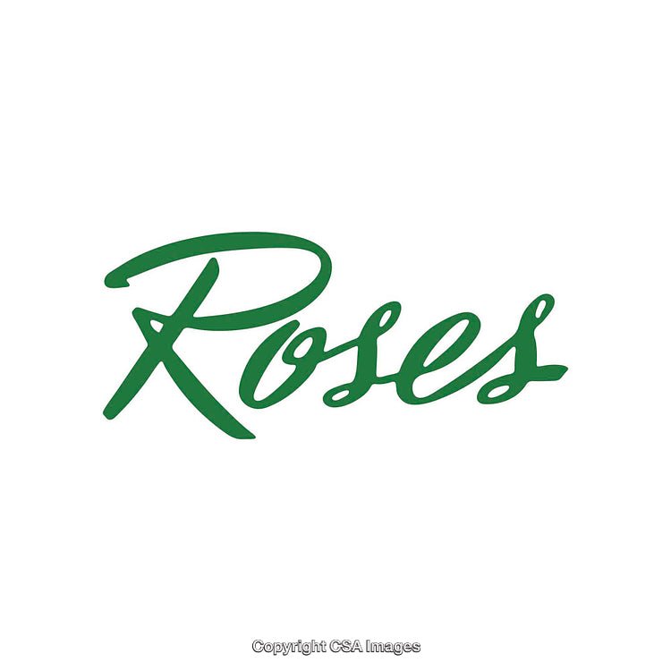 Stylish Green Text Graphic Highlighting the Word 'Roses' on White Background