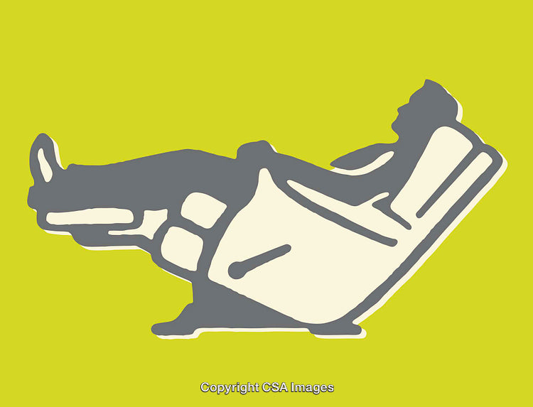 Illustrated Figure Relaxing in Recliner Sillhouette with Bright Minimalist Style