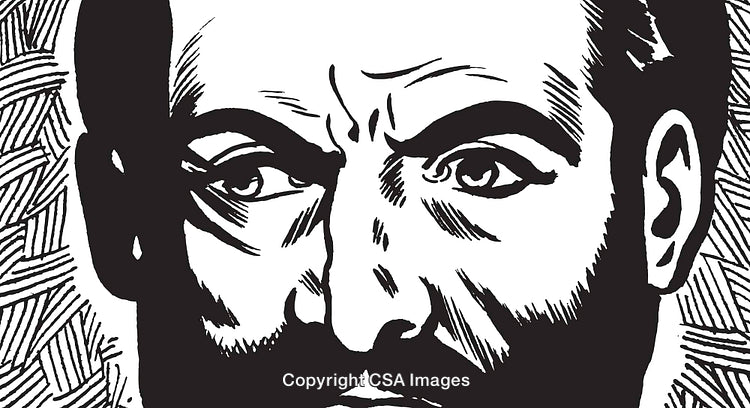 High Contrast Line Art Portrait of a Bearded Man's Face