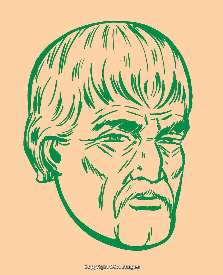 Vintage Green Hand-Drawn Illustration of Man Displaying Facial Expressions