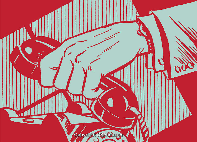 Retro Illustration of a Hand Holding a Telephone in Bold Colors