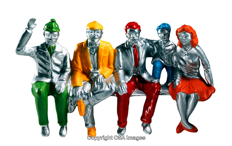 Colorful Figurines Depicting a Friendly Group of Individuals on a Bench