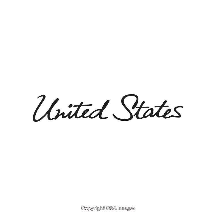 Elegant Black Script Text Reading 'United States' on White Background