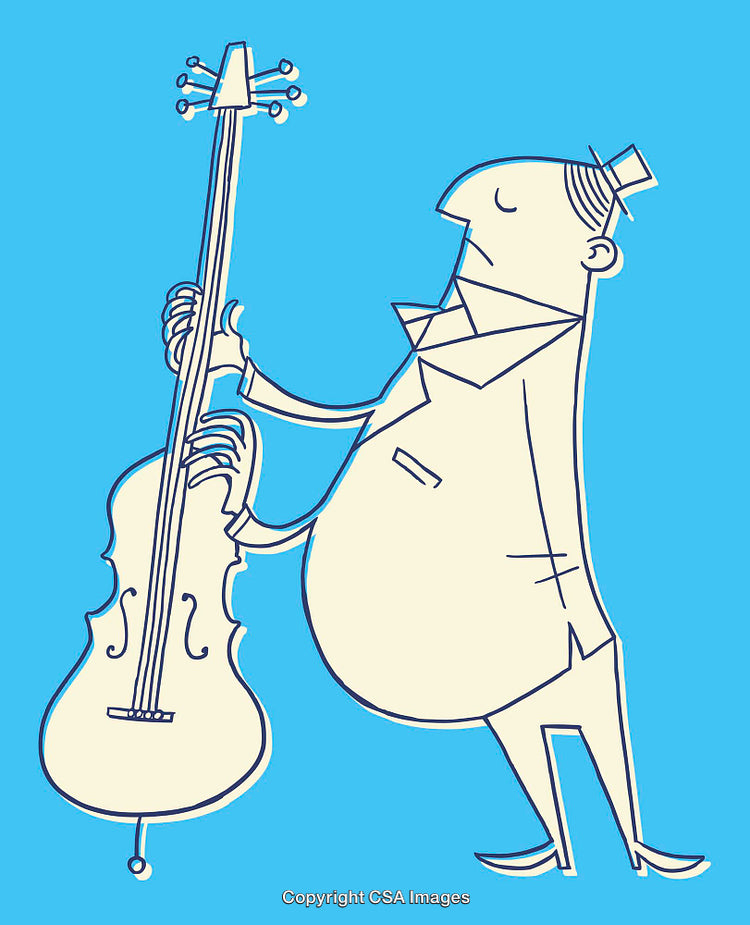 Whimsical Line Art Illustration of Man Playing Double Bass Instrument