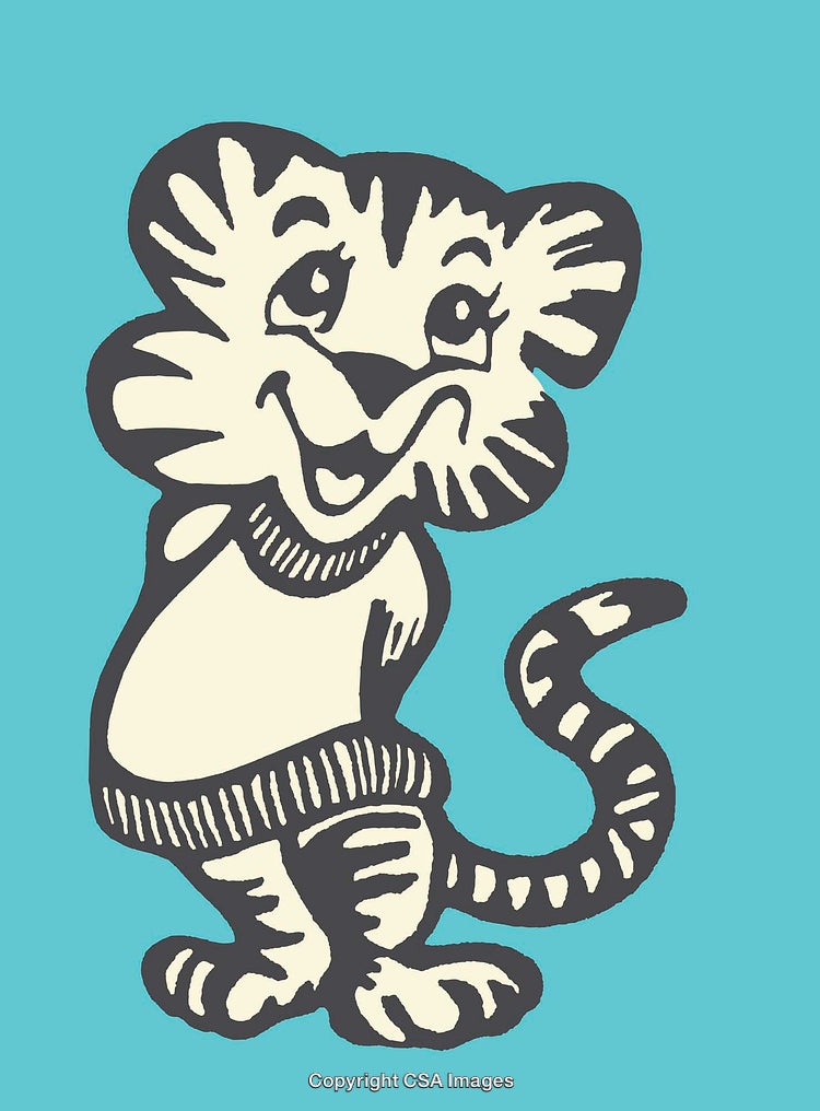 Cute Cartoon Tiger Illustration in Sweater on Solid Blue Background