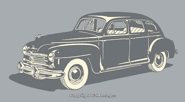Vintage 1940s Car Illustration in Classic Retro Line Art Style