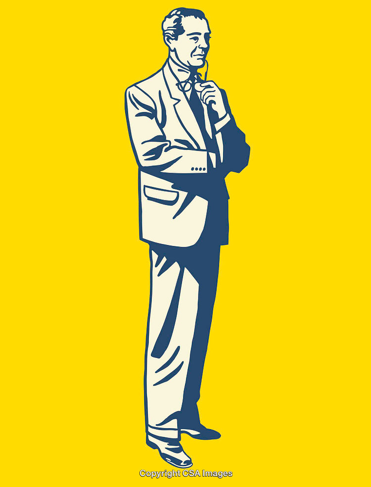 Vintage Styled Thoughtful Man Illustration on a Bright Yellow Background