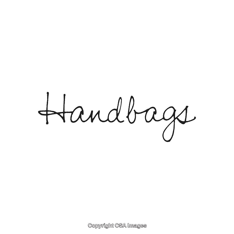 Handwritten Calligraphy Design of the Word Handbags on White Background