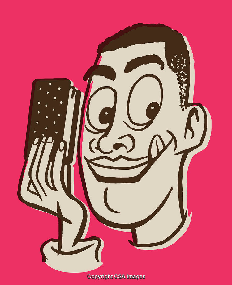 Colorful Cartoon Illustration of a Smiling Character Holding a Phone