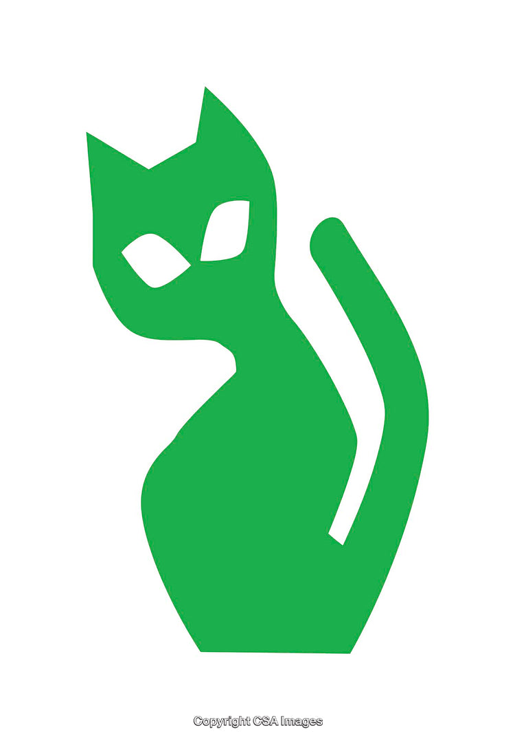 Minimalistic Green Cat Silhouette Icon on a White Background
