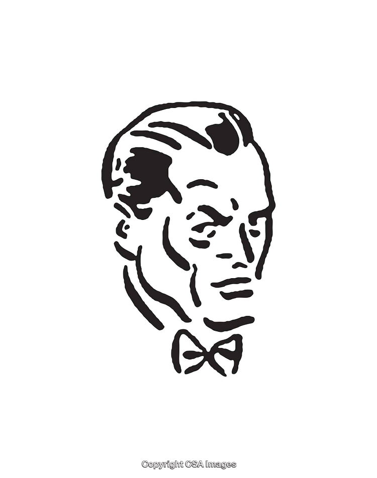 Stylized Black and White Line Art Illustration of a Man's Face