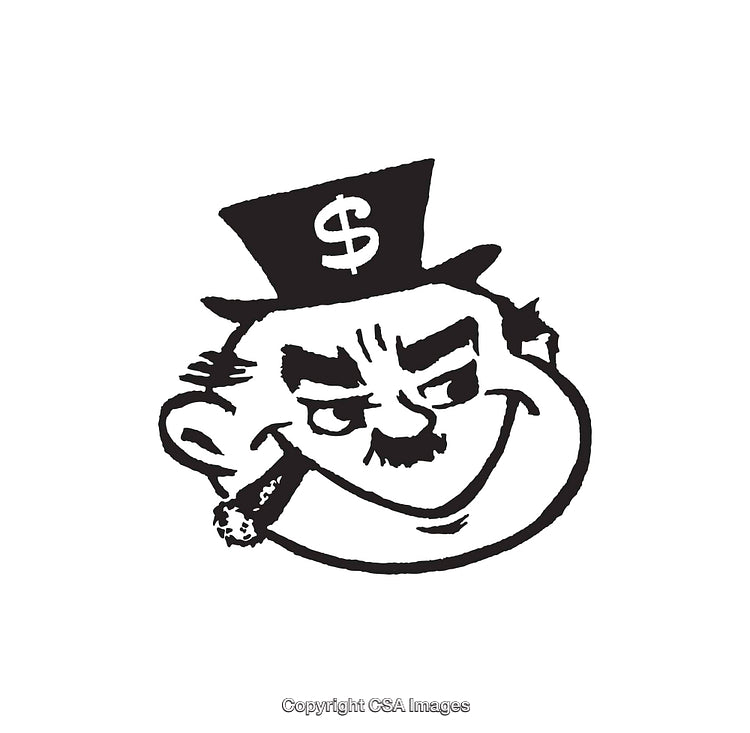 Retro Black And White Illustration of Rich Man with Top Hat and Cigar