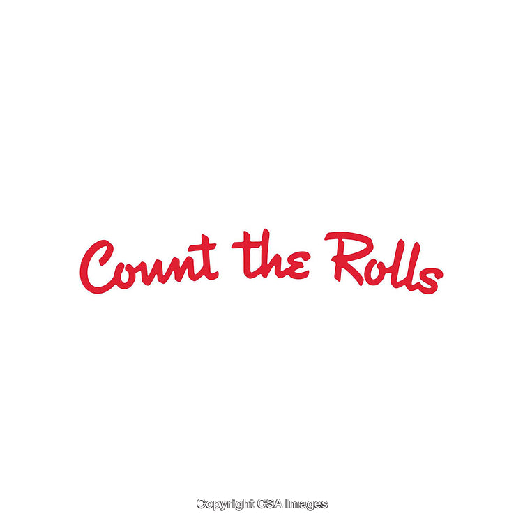Red Handwritten Words Displaying 'Count The Rolls' on White Background