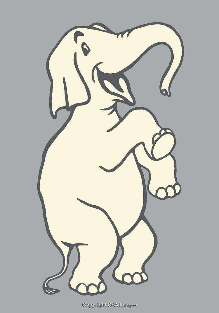 Playful Cartoon Style Illustration of a Dancing Elephant in Line Art