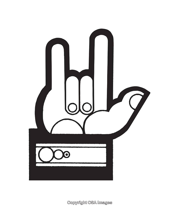 Black and White Hand Gesture Line Art Illustration With Rock Sign