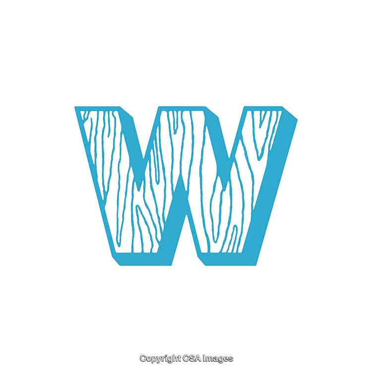 Blue Amplified Letter W with Wooden Texture on White Background