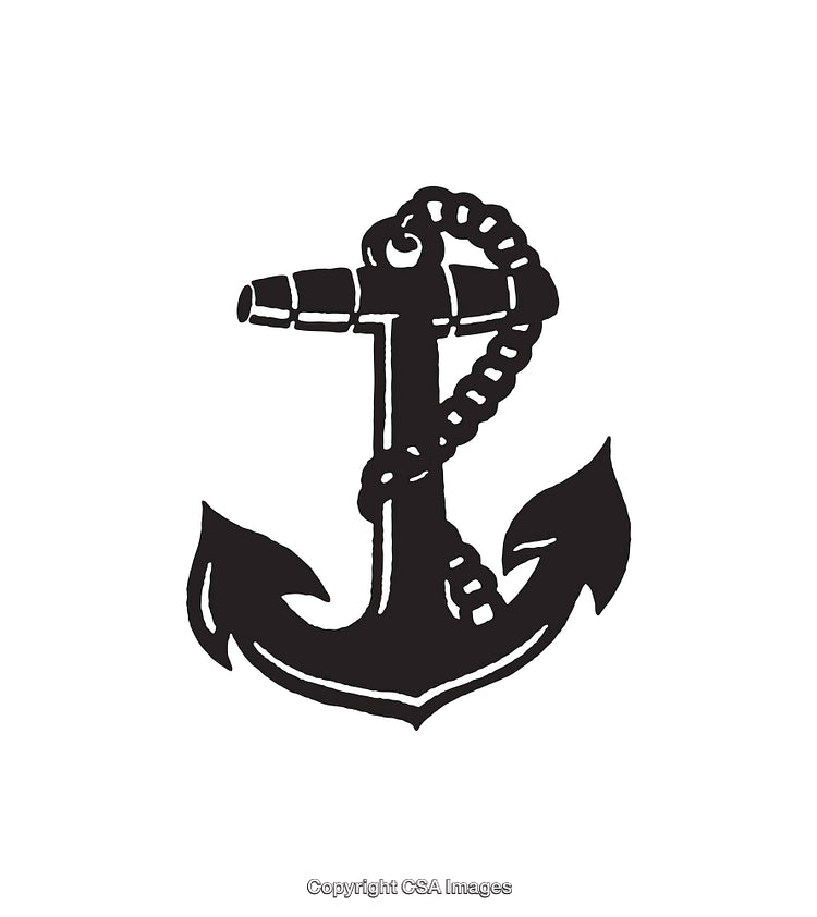 Black and White Nautical Anchor Illustration Featuring Rope Details