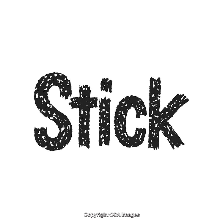 Rustic Grunge Style Textured Handwritten Word in Black on White Background