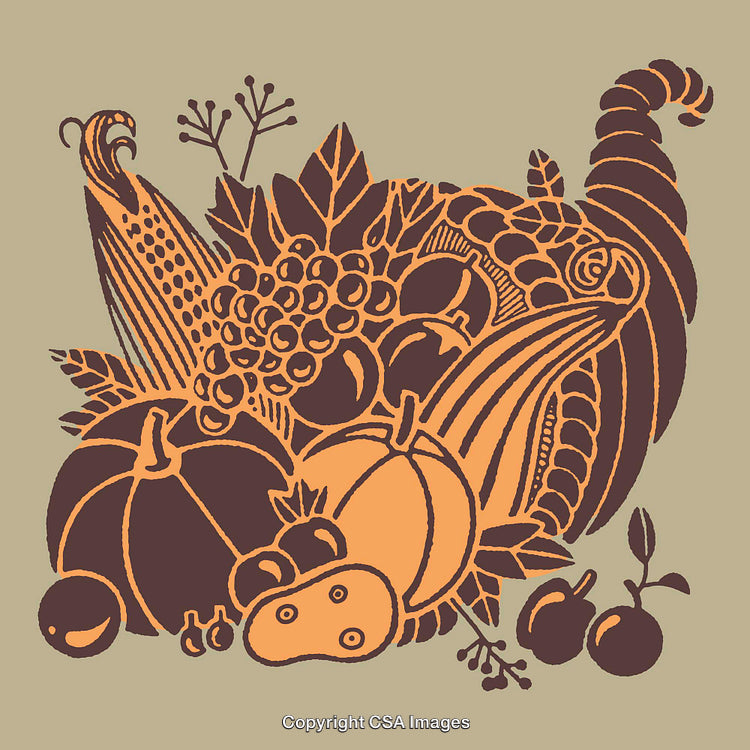 Colorful Autumn Harvest Illustration Featuring Seasonal Fruits and Vegetables