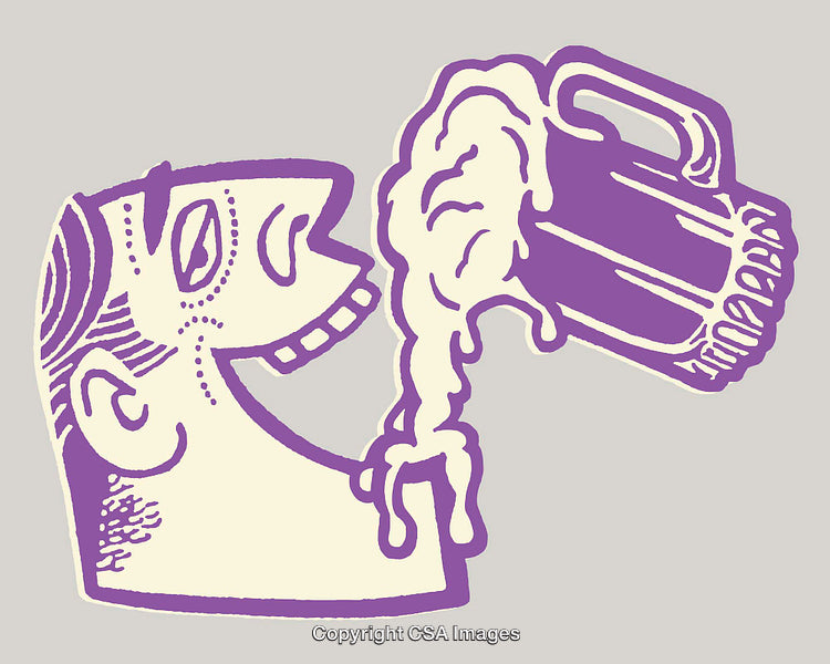 Retro Style Line Art Illustration of a Cheerful Beer Pour