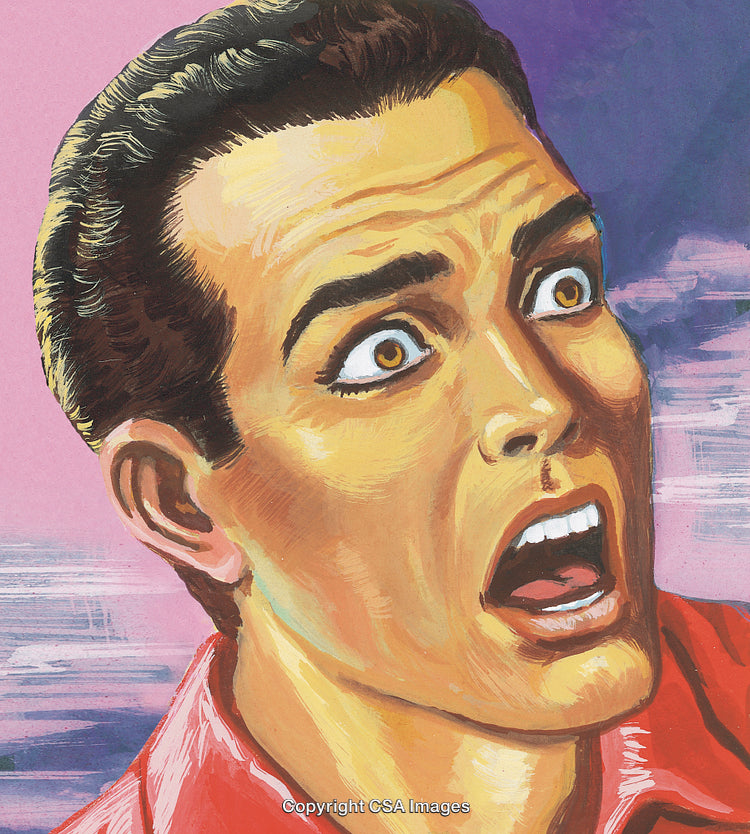 Shocked Man With Surprised Expression Against Vibrant Colorful Background