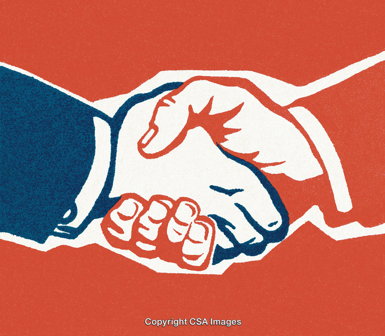 Retro-Style Handshake Illustration Representing Cooperation and Agreement