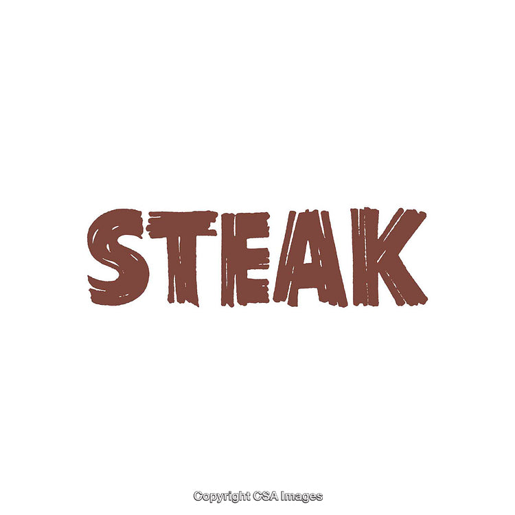 Simple Brown Text Illustration of the Word Steak on White Background