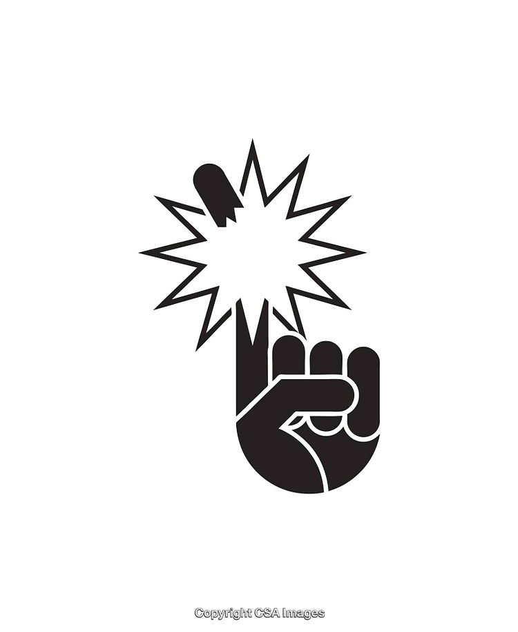 Black and White Finger Injury Warning Icon Illustration