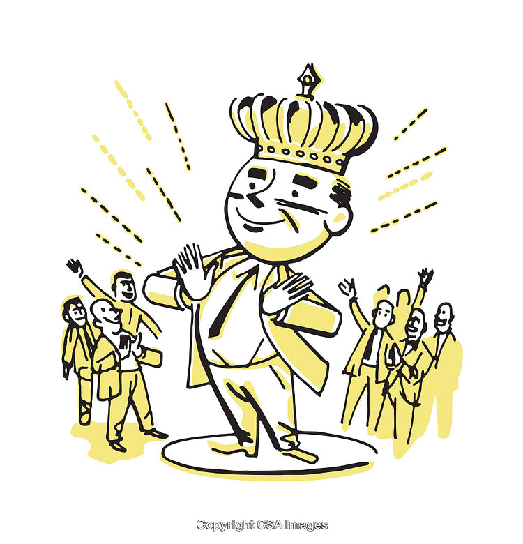 King Wearing a Crown Celebrating with Supporters in a Fun Illustration
