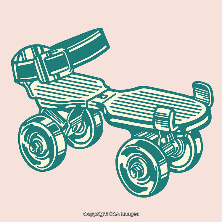 Retro Inspired Illustration of Vintage Roller Skates in Green and Pink Tones