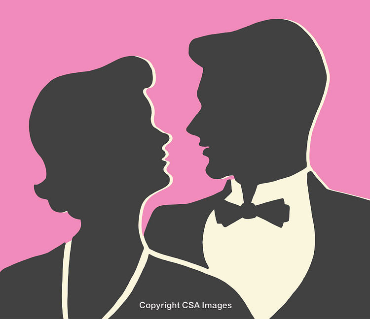 Romantic Vintage Silhouette of a Couple with Pink Background