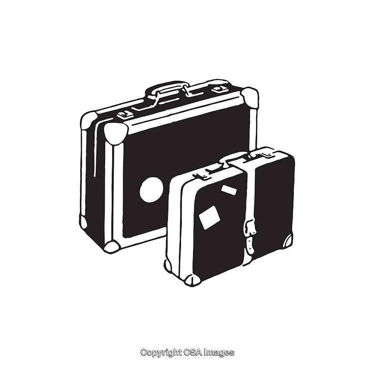 Stylized Black and White Line Art of Vintage Luggage