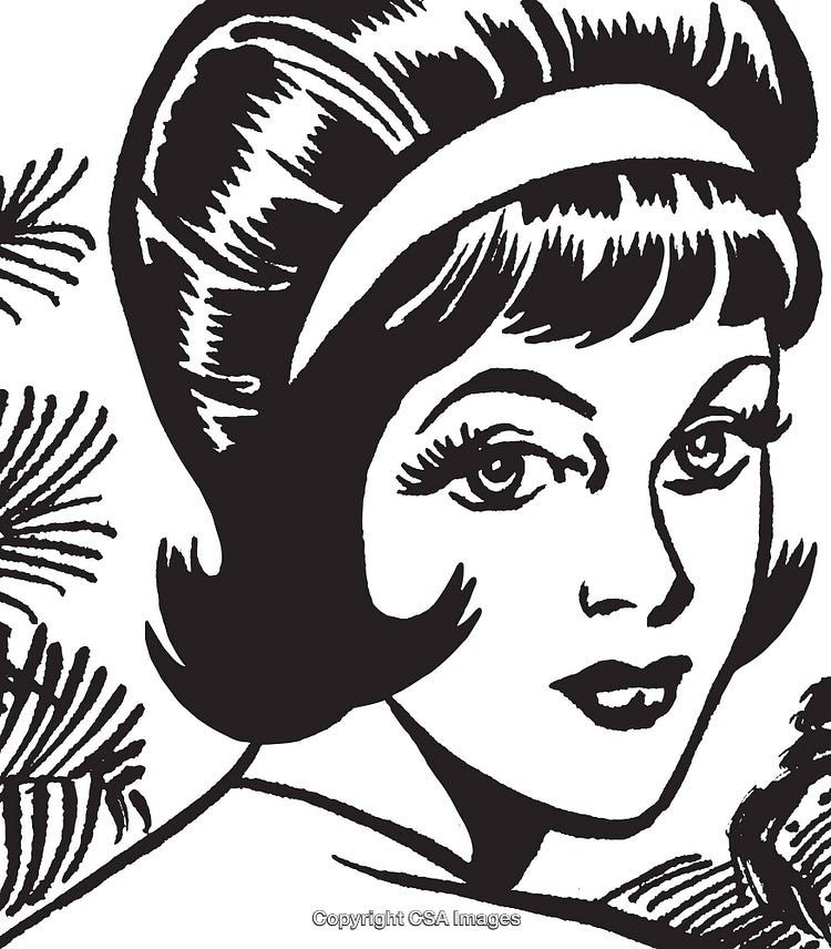Retro Inspired Black-and-White Illustration of a Woman with a Headband