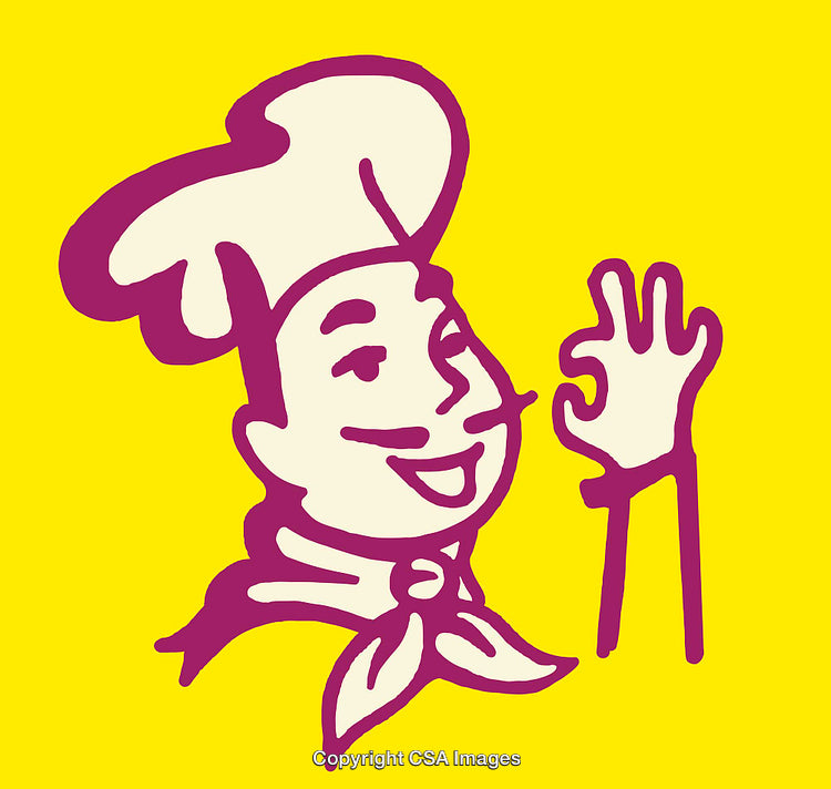Cartoon Chef Drawing Giving OK Gesture on Yellow Background