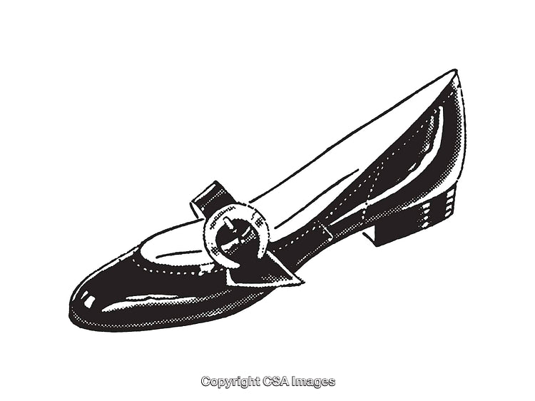 Retro-Style Black and White Line Art of a Dress Shoe