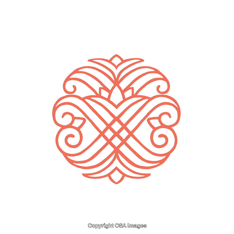Elegant Floral-Inspired Ornamental Design with Intricate Line Pattern in Coral