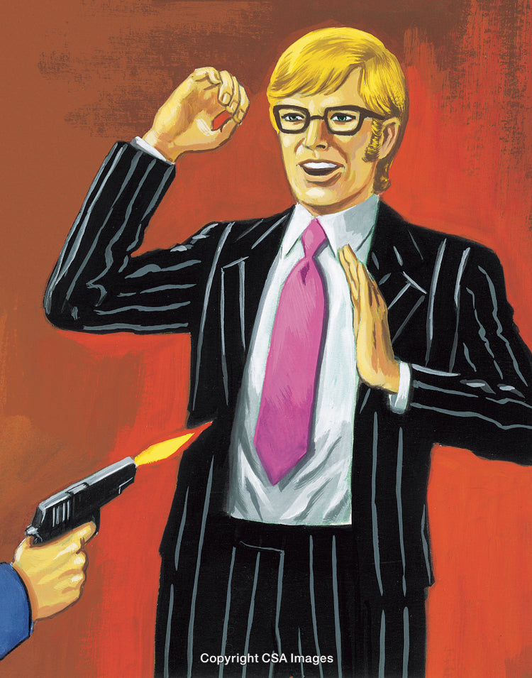 Stylized Illustration of a Dramatic Scene with a Professional Individual