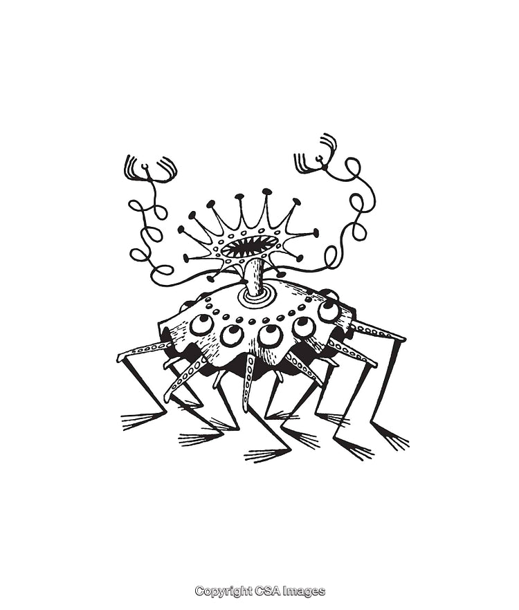 Black and White Illustration of a Fantasy Creature with Tentacles and Legs