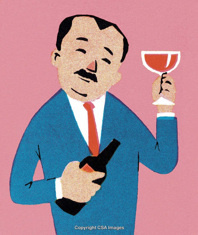 Illustration of a Man Toasting With Wine and Holding a Bottle