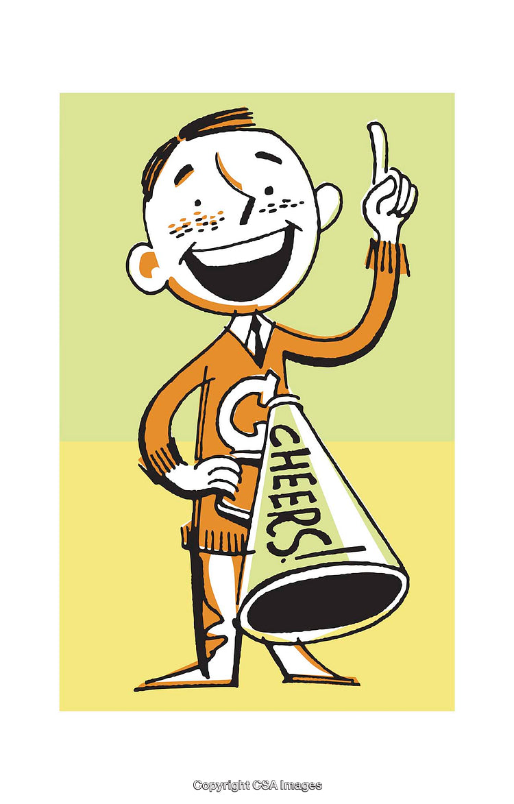 Playful Retro-Style Illustration of a Cheerful Character with a Megaphone