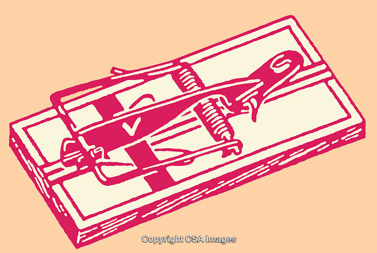 Illustrated Vintage Mouse Trap in a Bold Red and Cream Design