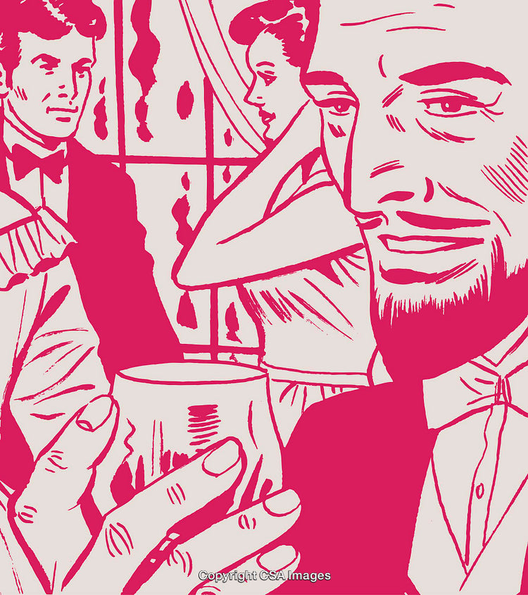 Vintage Pop Art Illustration of a Social Gathering Scene With Drinks and People