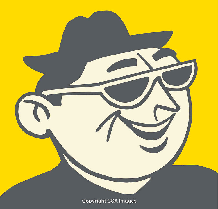 Stylish Smiling Cartoon Man Wearing Sunglasses on a Yellow Background